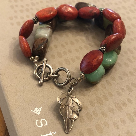 Silpada Hostess Only Sterling Silver Natural Stone Leaf Charm Bracelet B1023 - Picture 11 of 16